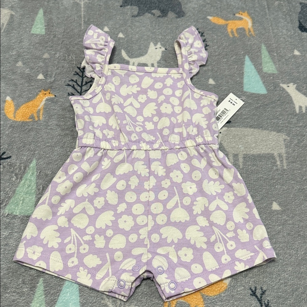 Joe Fresh Lavender Baby Romper with White Floral Design 3-6M
